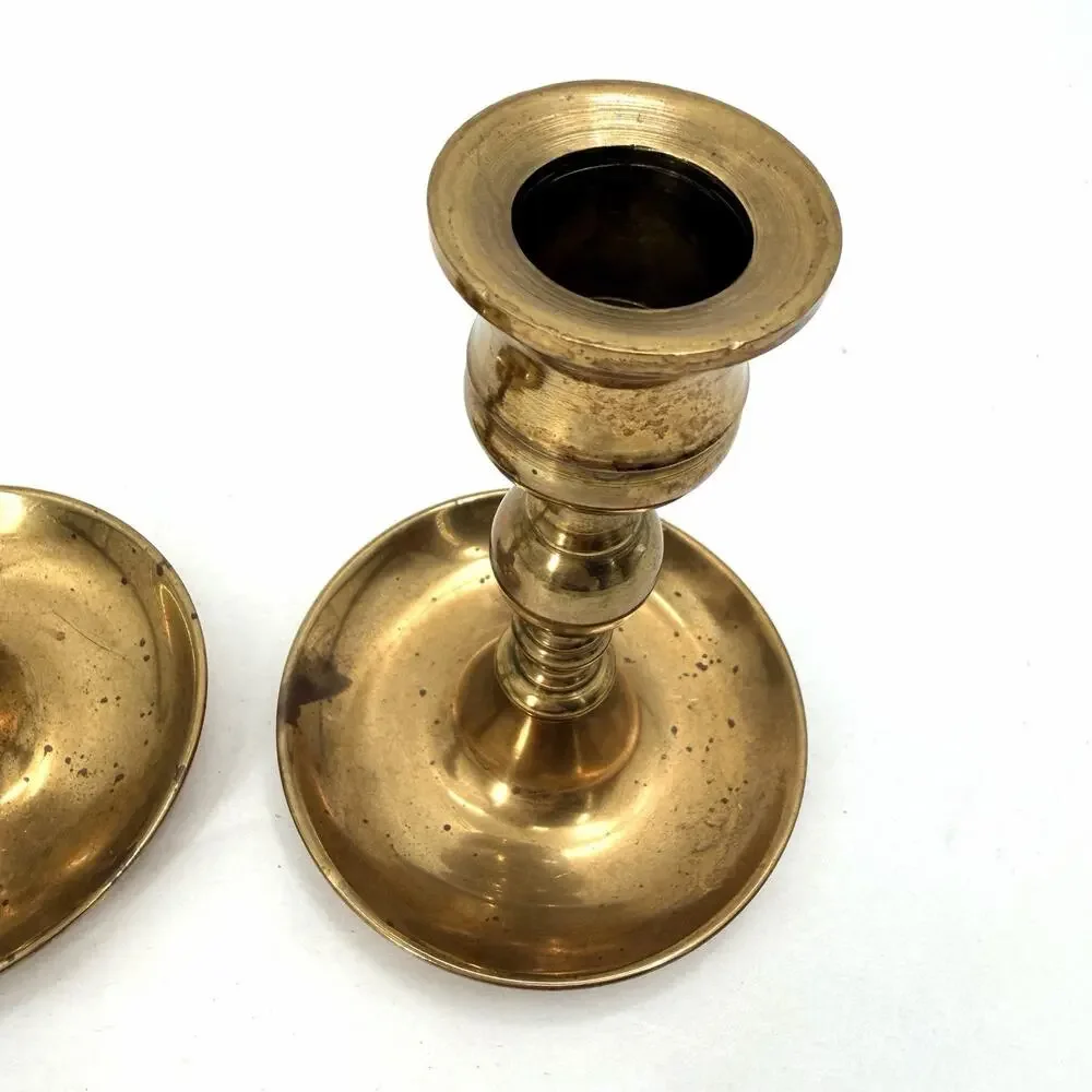 Vintage Brass Taper Candlestick Holders Pair Set Round with Character